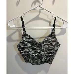 Abercrombie & Fitch Fall Chic Grey Black White Knitted Bralette Crop Top MEDIUM